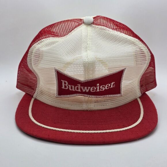 Vintage Swingster Budweiser Full Mesh Patch Trucker Hat Snapback Cap Red White